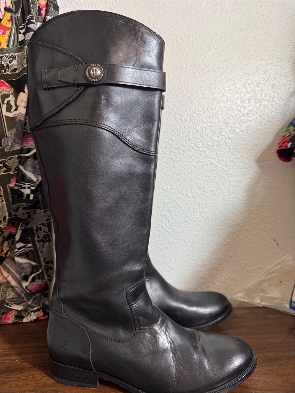 Sharp Black Leather Zip Up Frye Riding Boots sz 8 1/2 B